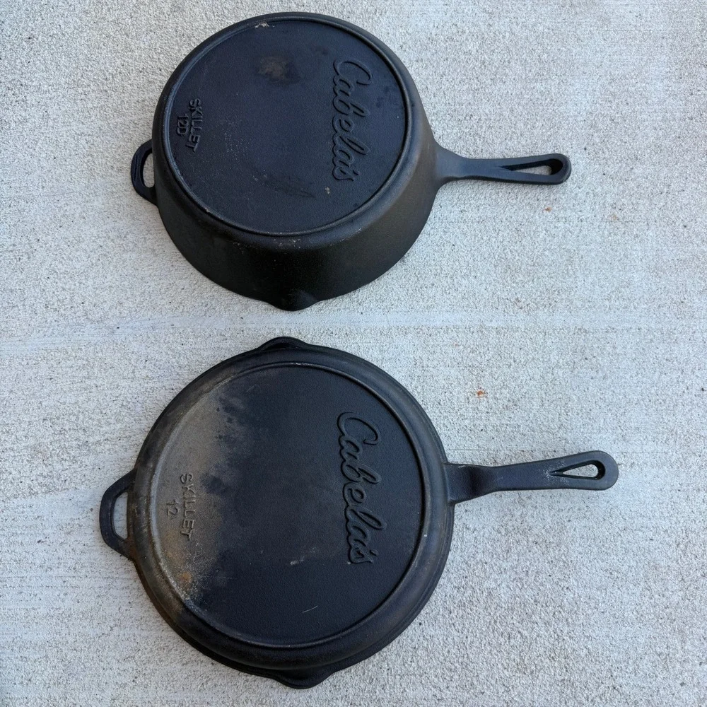 Cabelas Cast Iron Skillet Set 12 and 12D Deep Skillet Black 2 Piece Cookware
